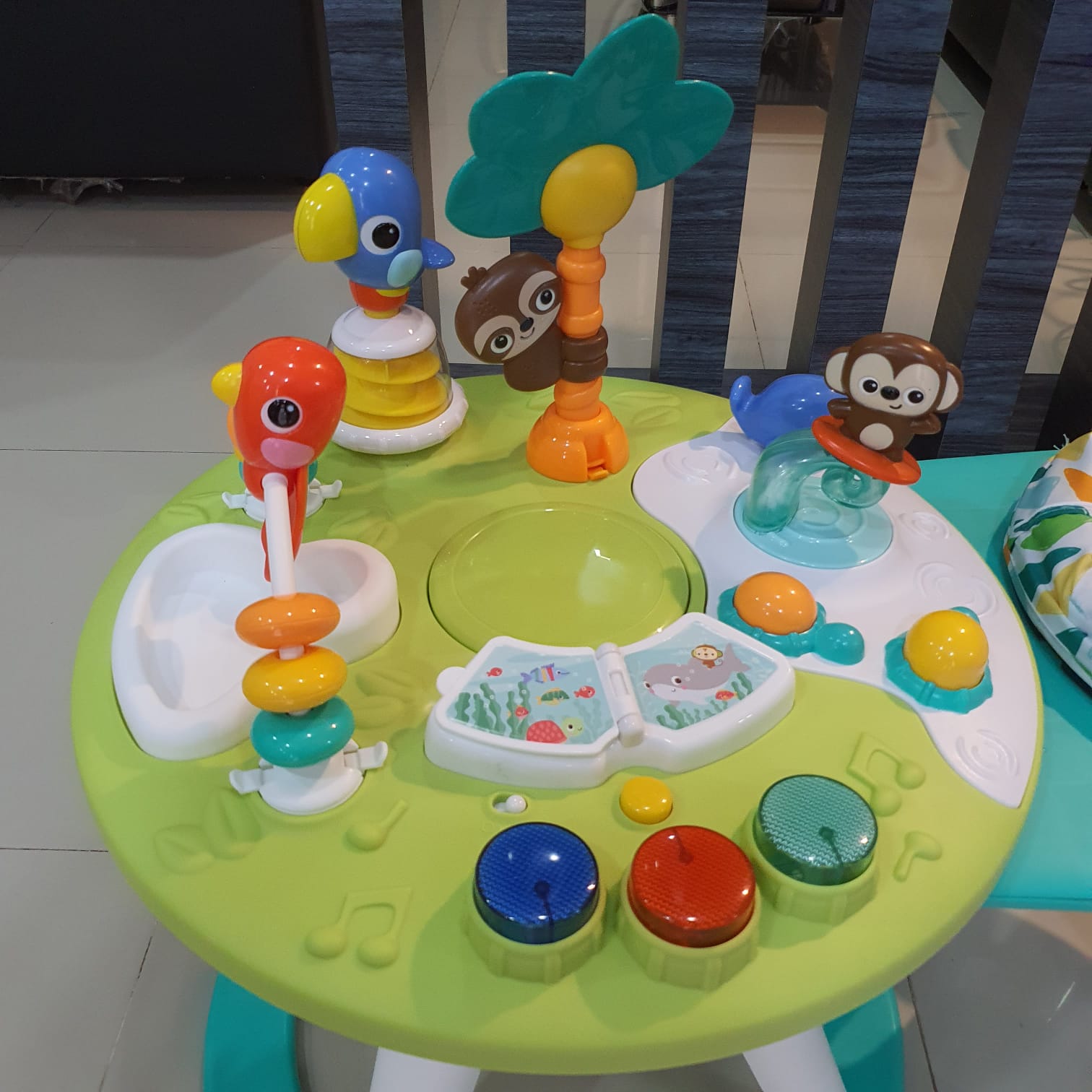 BRIGHT STARTS AROUND WE GO 2 IN 1 WALK AROUND ACTIVITY CENTER & TABLE (TROPIC COOL)