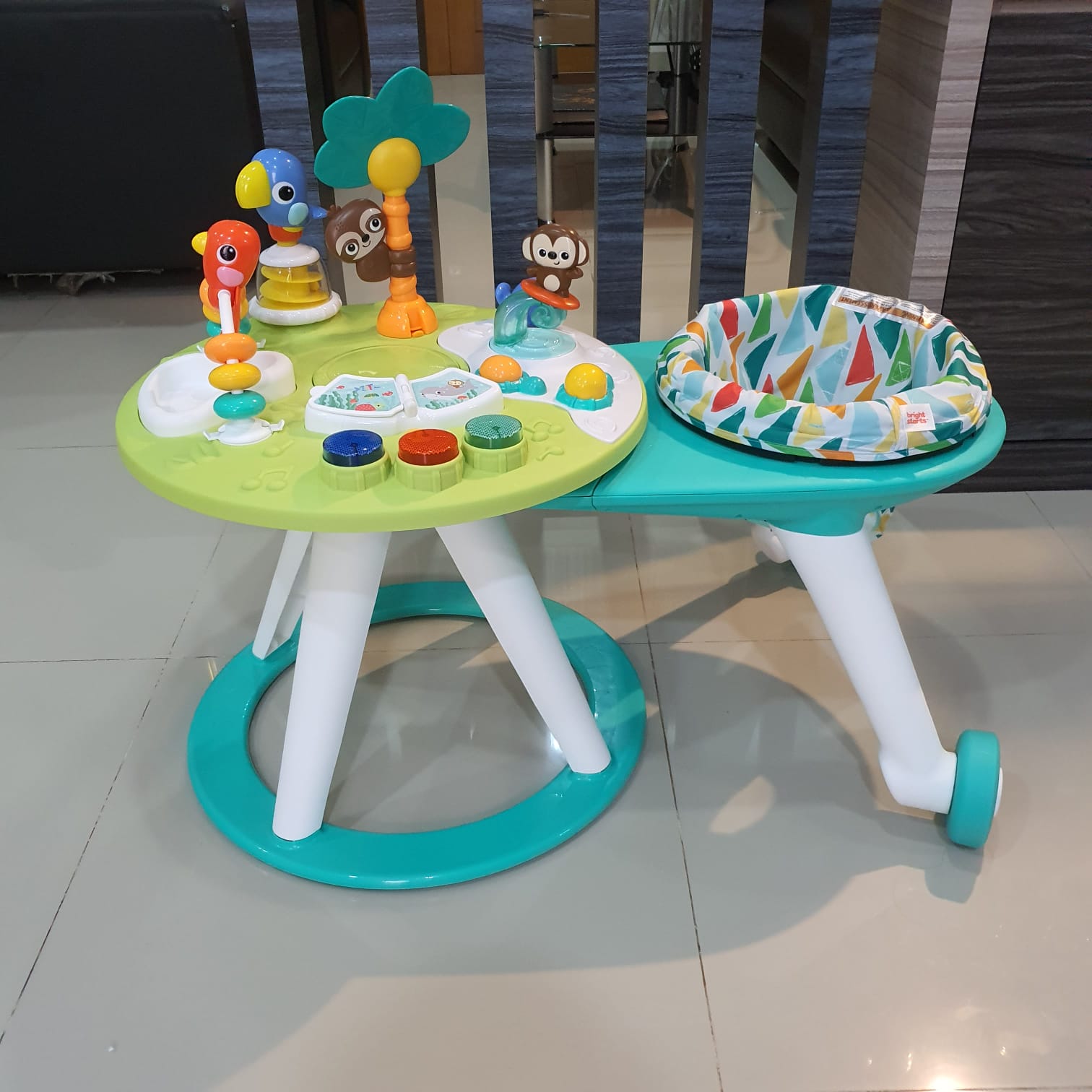 BRIGHT STARTS AROUND WE GO 2 IN 1 WALK AROUND ACTIVITY CENTER & TABLE (TROPIC COOL)